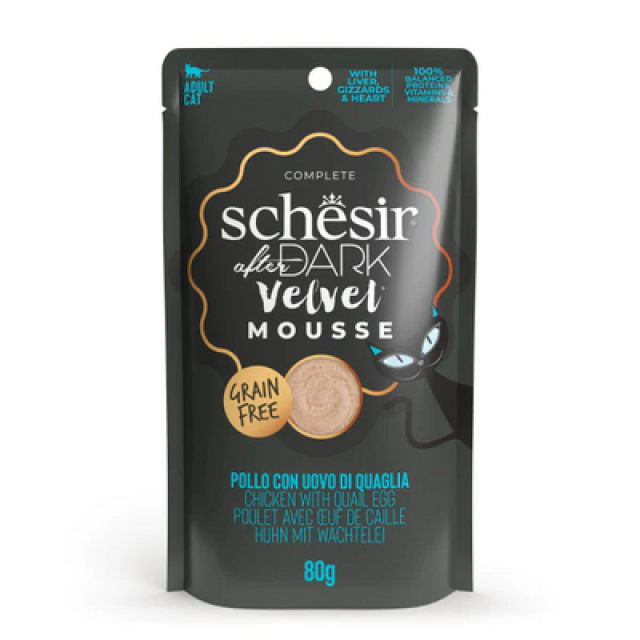 Schesir After Dark Velvet Mousse Tavuklu ve Bıldırcın Yumurtalı Yetişkin Kedi Yaş Maması 80 Gr