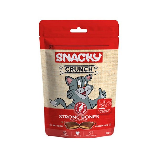 Snacky Crunch Strong Tavuklu ve Peynirli Kemik Sağlığı için Kedi Ödülü 1 Adet 60 Gr