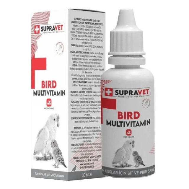 Supravet Plus Kanarya Papağan Güvercin ve Muhabbet Kuşları için Multivitamin Damla 30 Ml Supravet Plus Kanarya Papağan Güvercin ve Muhabbet Kuşları için Multivitamin Damla 30 Ml