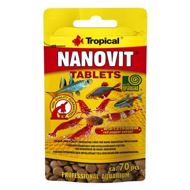 Tropical Nanovit Spirulina Akvaryum Balıkları için Renklendirici Tablet Yem 10 Gr 70 Adet