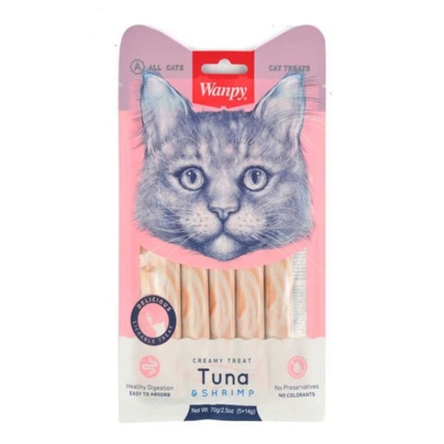 Wanpy Ton Balığı ve Karidesli Sıvı Kedi Ödül Maması 5x14 Gr