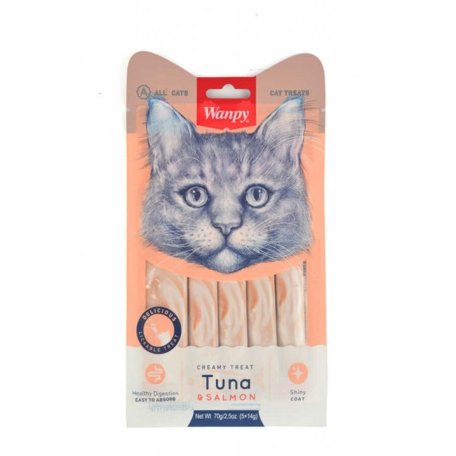 Wanpy Ton Balığı Ve Somonlu Sıvı Kedi Ödülü 5x14 Gr Wanpy Ton Balığı Ve Somonlu Sıvı Kedi Ödülü 5x14 Gr