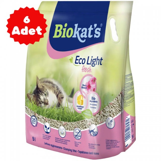 Biokat's Eco Light Fresh Cherry Blossom Pelet Kedi Kumu 5 Litre 6 Adet