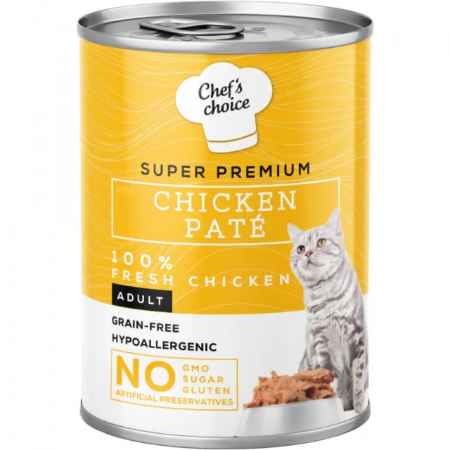 Chef's Choice Tahılsız Hipoalerjenik Tavuk Etli Kedi Konservesi Pate 400 Gr