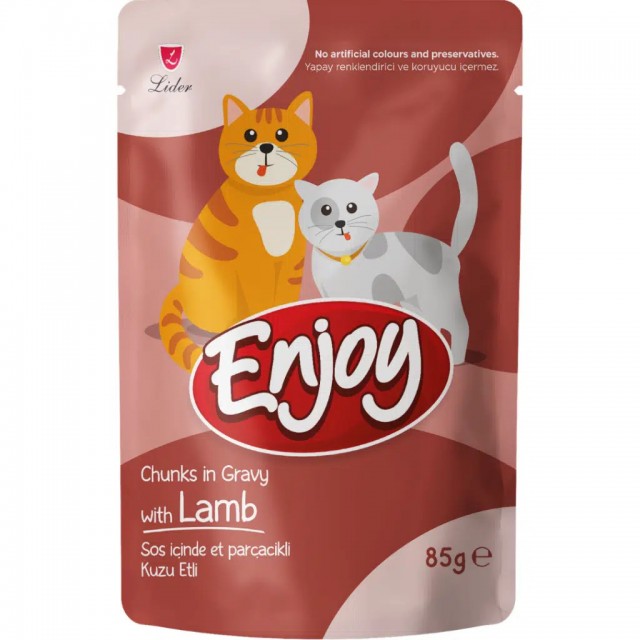Enjoy Sos İçinde Et Parçacıklı Kuzu Etli Kedi Yaş Maması Pouch 85 Gr