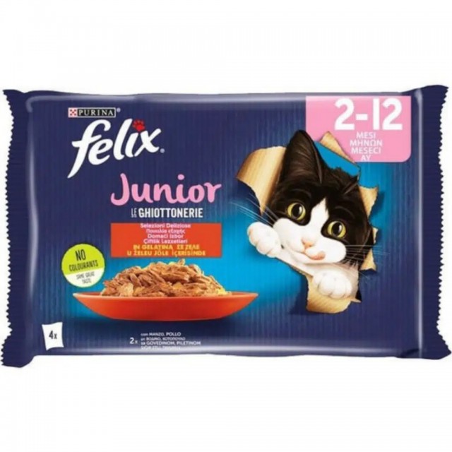 Felix Multipack Junior Sığır Etli ve Tavuklu Yavru Kedi Yaş Maması 4x85 Gr