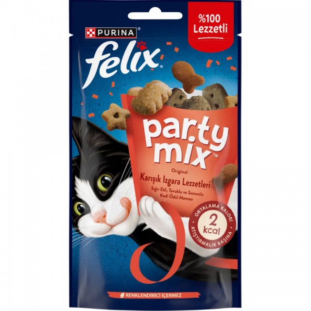 Felix Party Mix Karışık Izgara Lezzetleri Sığır Etli Tavuklu ve Somonlu Kedi Ödülü 60 Gr