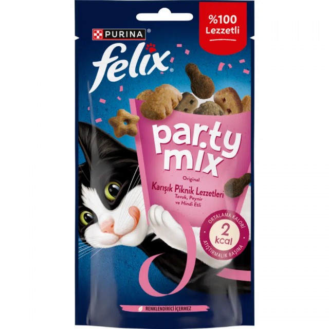 Felix Party Mix Karışık Piknik Lezzetleri Tavuk Peynir ve Hindi Etli Kedi Ödülü 60 Gr
