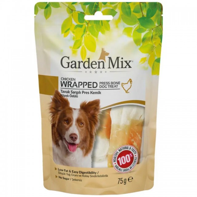 Garden Mix Chicken Wrapped Press Bone Tavuk Sargılı Pres Kemik Köpek Ödülü 75 Gr