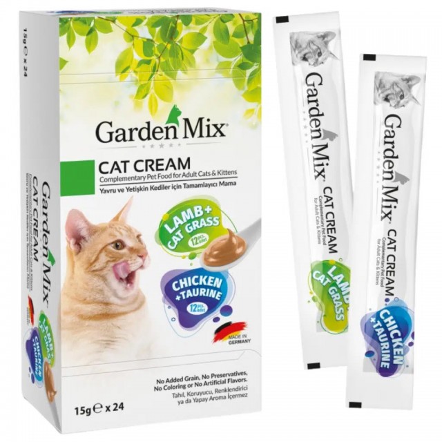 Garden Mix Cat Cream Kuzu Etli & Kedi Otlu ve Tavuklu & Taurinli Krema Kedi Ödülü 24x15 Gr
