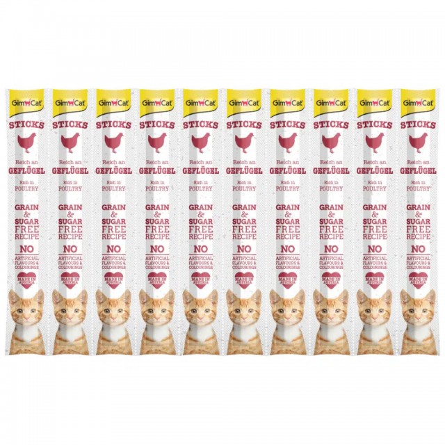GimCat Sticks Kümes Hayvanı Etli Tahılsız Kedi Ödülü 10x5 Gr