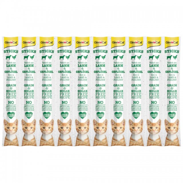 GimCat Sticks Kuzu Etli ve Tavuklu Tahılsız Kedi Ödülü 10x5 Gr