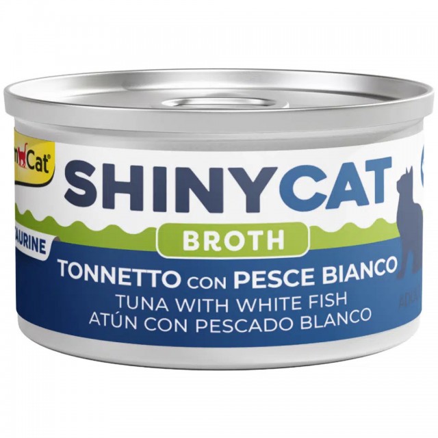 GimCat Shinycat Broth Sos İçinde Ton ve Beyaz Balıklı Yetişkin Kedi Konservesi 70 Gr