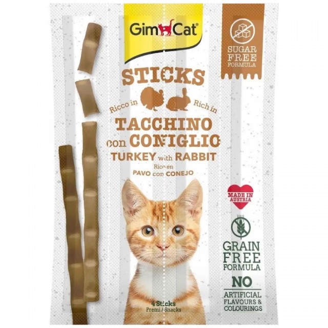 GimCat Sticks Hindi Etli ve Tavşanlı Tahılsız Kedi Ödülü 4x5 Gr