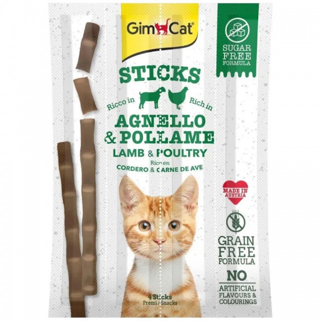 GimCat Sticks Kuzu Etli ve Tavuklu Tahılsız Kedi Ödülü 4x5 Gr