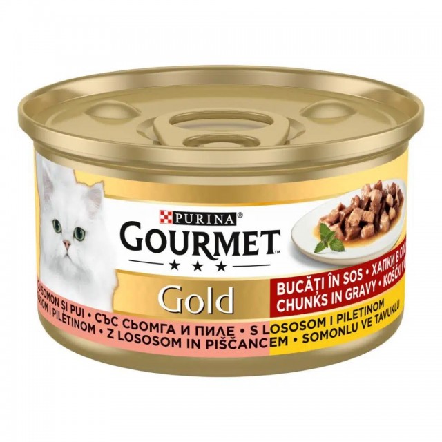 Gourmet Gold Parça Etli ve Soslu Somonlu ve Tavuklu Kedi Konservesi 85 Gr