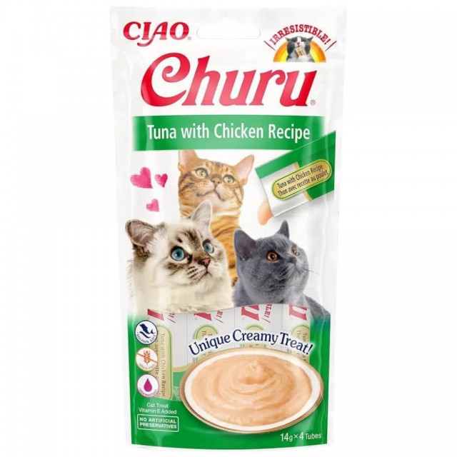 inaba Ciao Churu Cream Ton Balıklı ve Tavuklu Krema Kedi Ödülü 4x14 Gr