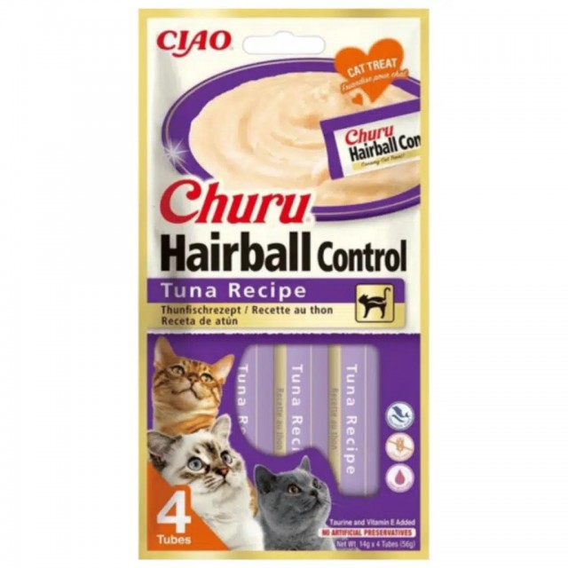inaba Ciao Churu Hairball Cream Tüy Yumağı Kontrollü Ton Balıklı Krema Kedi Ödülü 4x14 Gr