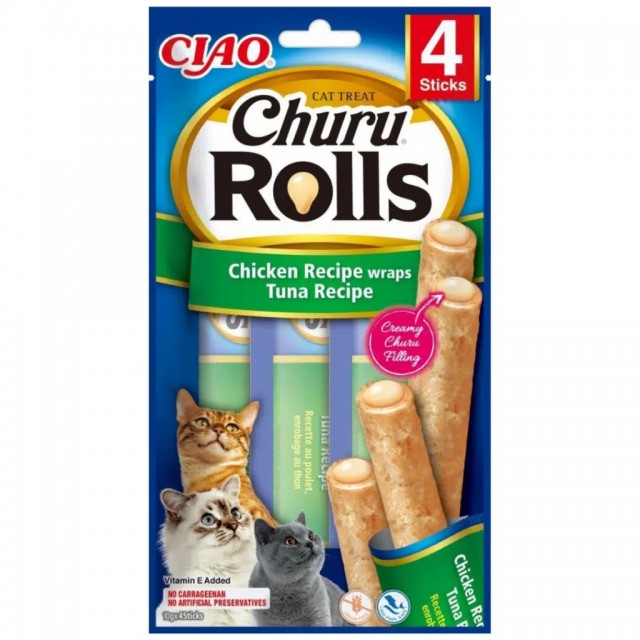 inaba Ciao Churu Rolls Tavuk Sargılı ve Ton Balıklı Kedi Ödülü 4x10 Gr