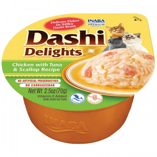 inaba Ciao Dashi Delights Tavuklu Ton Balıklı ve Deniz Taraklı Kedi Çorbası 70 Gr