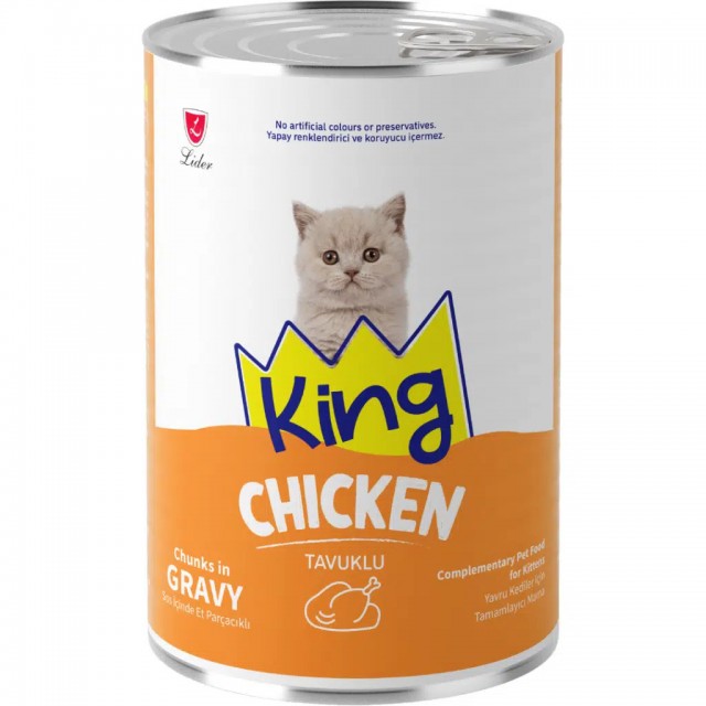 King Sos İçinde Et Parçacıklı Tavuklu Yavru Kedi Konservesi 400 Gr