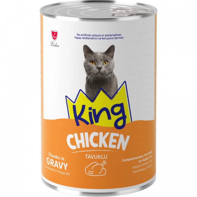 King Sos İçinde Et Parçacıklı Tavuklu Yetişkin Kedi Konservesi 400 Gr