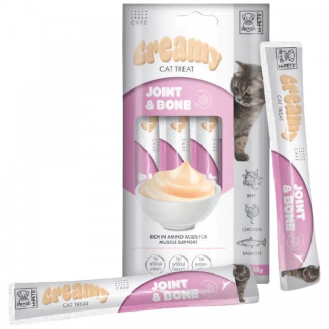 M-PETS Creamy Fonksiyonel Joint & Bone Sığır Etli Tavuklu ve Somonlu Krema Kedi Ödülü 4x15 Gr
