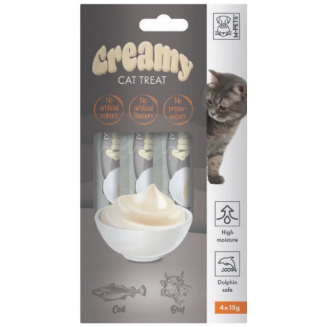 M-PETS Creamy Morina Balıklı ve Sığır Etli Krema Kedi Ödülü 4x15 Gr
