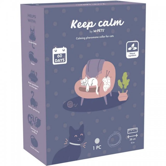 M-Pets Keep Calm Calming Sakinleştirici Kedi Tasması Gri