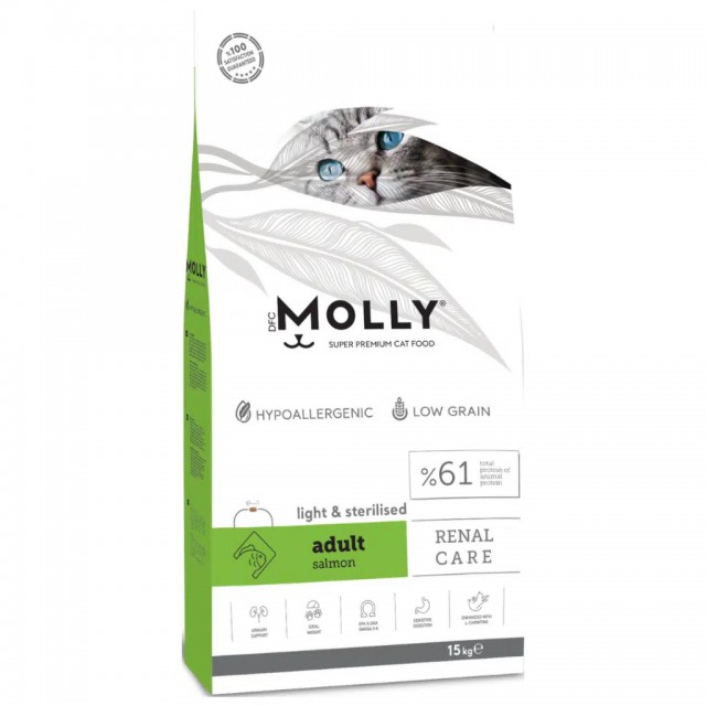 Molly Düşük Tahıllı Hypoallergenic Light & Sterilised Somonlu Kısırlaştırılmış Kedi Maması 15 Kg
