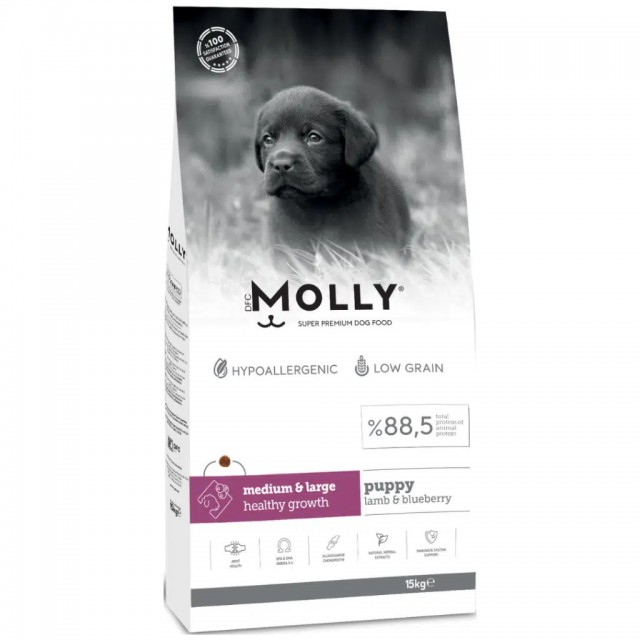 Molly Medium Puppy Kuzu Etli & Yaban Mersinli Orta ve Büyük Irk Yavru Köpek Maması 15 Kg