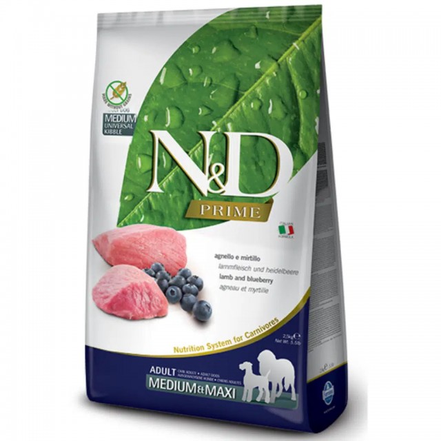 N&D Tahılsız Kuzu Etli ve Yaban Mersinli Orta ve Büyük Irk Yetişkin Köpek Maması 12 Kg