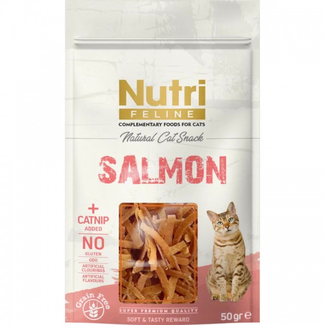 Nutri Feline Natural Cat Snack Salmon Somonlu ve Catnipli Tahılsız Kedi Ödülü 50 Gr