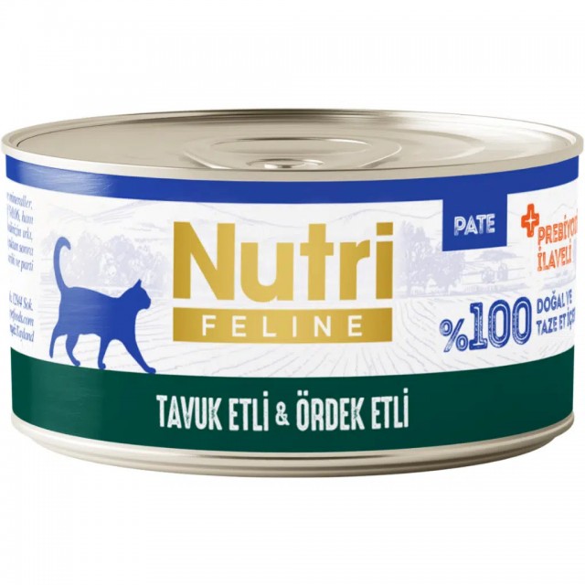 Nutri Feline Tavuk ve Ördek Etli Tahılsız Yetişkin Kedi Konservesi Pate 70 Gr
