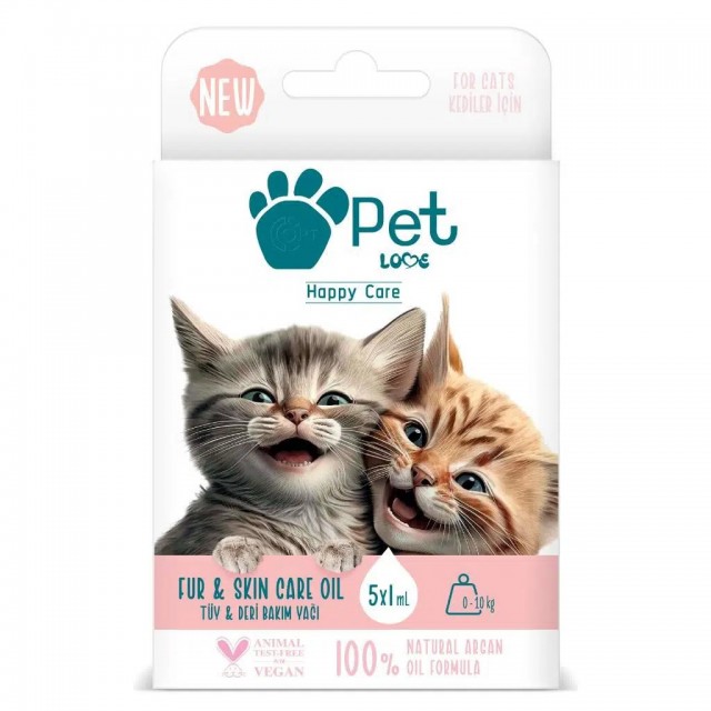 Pet Love Kediler İçin %100 Doğal Argan Yağlı Tüy Bakım Yağı 5x1 ML