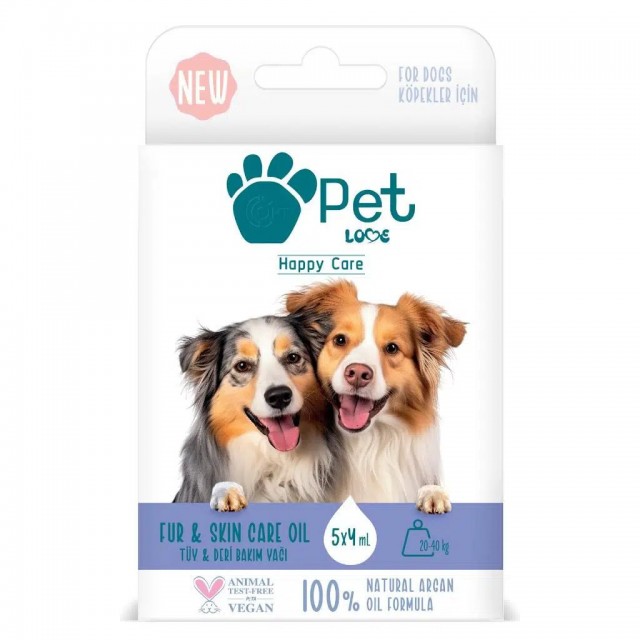 Pet Love Köpekler İçin %100 Doğal Argan Yağlı Tüy Bakım Yağı (20-40 KG) 5x4 ML