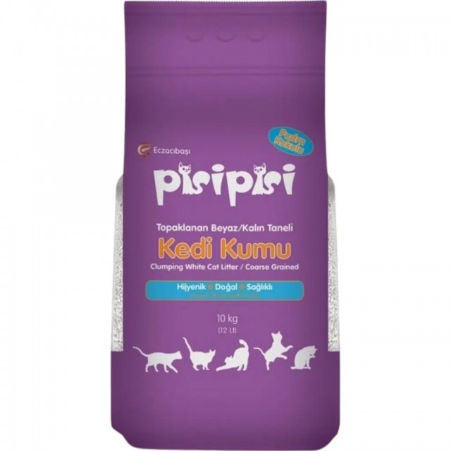 Pisipisi Pudra Kokulu Kalın Tane Bentonit Kedi Kumu 10 Kg