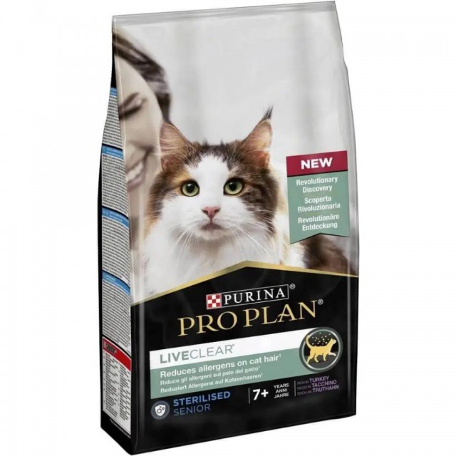 Pro Plan Liveclear Sterilised Senior 7 Yaş Üstü Hindi Etli Kısırlaştırılmış Yaşlı Kedi Maması 1.4 Kg