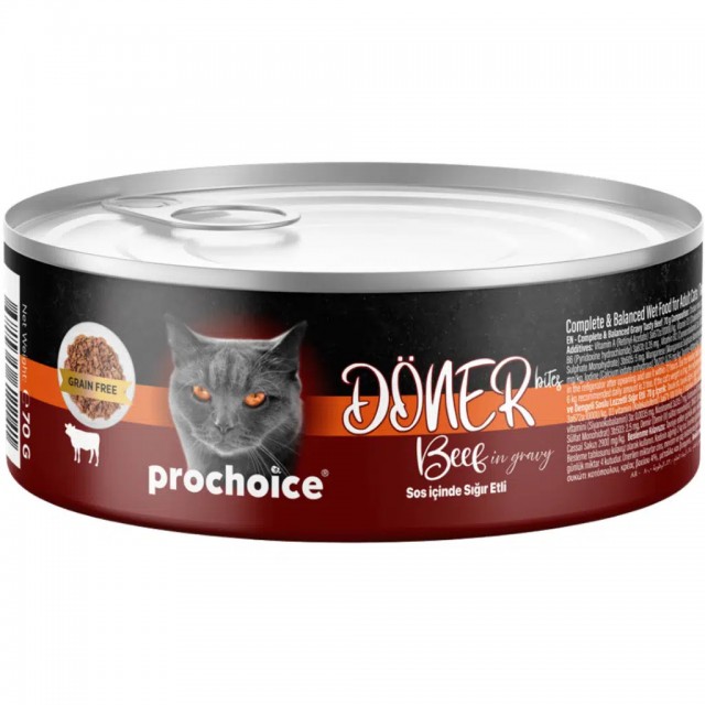 ProChoice Döner Bites Sos İçinde Sığır Etli Yetişkin Kedi Konservesi 70 Gr