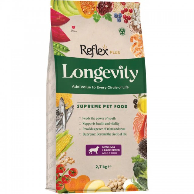 Reflex Plus Longevity Medium Large Breed Adult Hipoalerjenik Orta ve Büyük Irk Yetişkin Köpek Maması 2.7 Kg