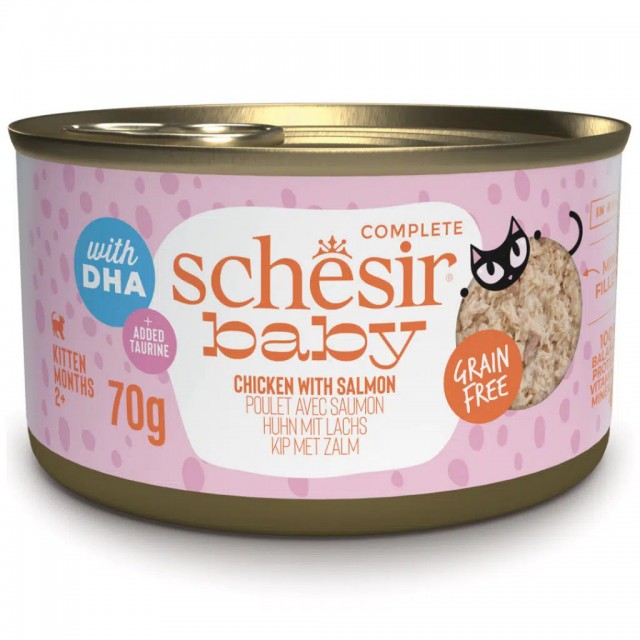 Schesir Baby Tavuklu ve Somonlu Et Suyunda Yavru Kedi Konservesi 70 Gr