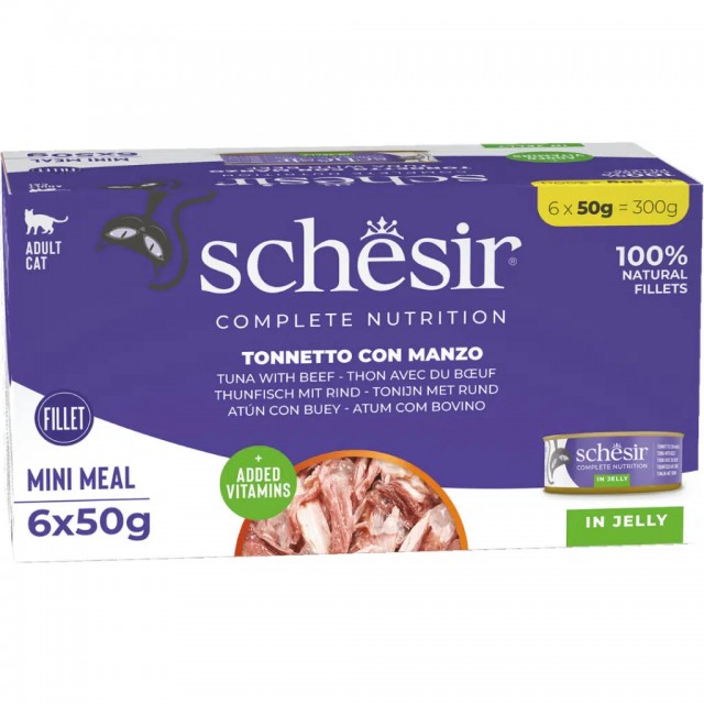 Schesir Multipack Ton Balığı İle Sığır Etli Jöle İçinde Kedi Konservesi 6x50 Gr