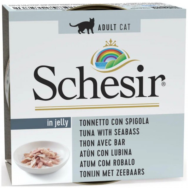 Schesir Cat Jelly Ton Balıklı ve Levrekli Jöle İçerisinde Kedi Konservesi 85 Gr