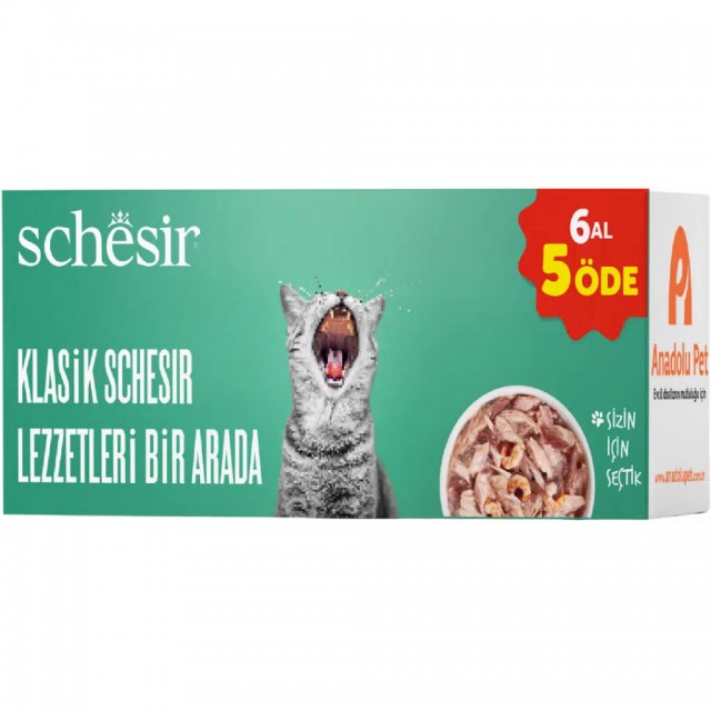 Schesir Klasik Çeşitler Paketi Kedi Konservesi 6 Al 5 Öde