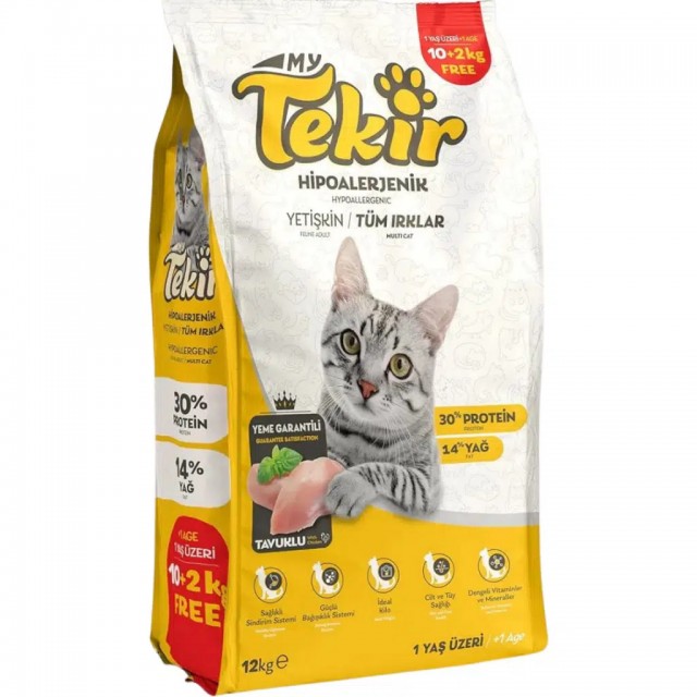 Tekir Hipoalerjenik Tavuklu Yetişkin Kedi Maması 12 Kg