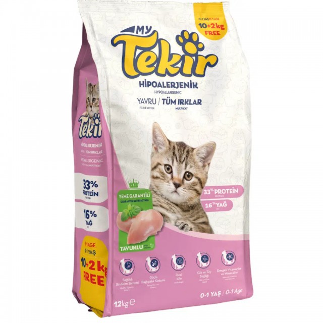 Tekir Kitten Hipoalerjenik Tavuklu Yavru Kedi Maması 12 Kg