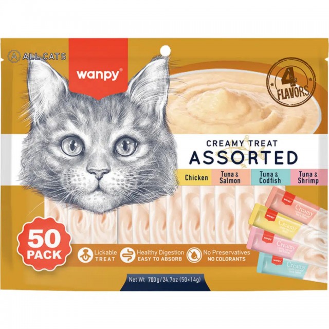 Wanpy Creamy Treat Karışık 4 Lezzetli Sıvı Kedi Ödül Maması 50x14 Gr