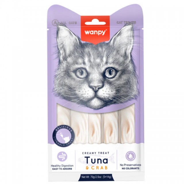 Wanpy Creamy Treat Ton Balıklı ve Yengeçli Sıvı Kedi Ödül Maması 5x14 Gr