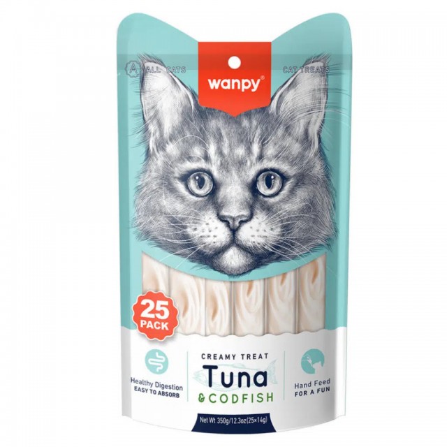 Wanpy Creamy Treat Ton ve Morina Balıklı Sıvı Kedi Ödül Maması 25x14 Gr