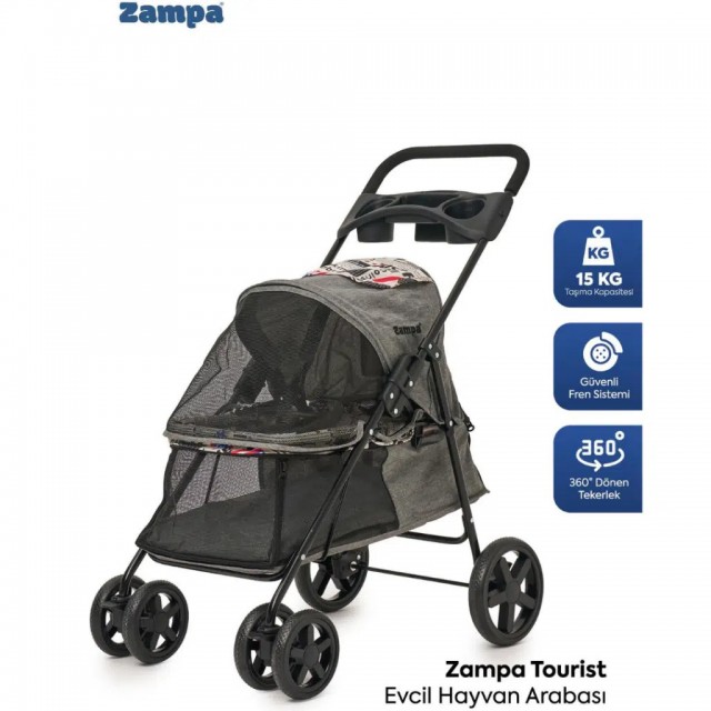 Zampa Tourist Kedi & Köpek Arabası Gri